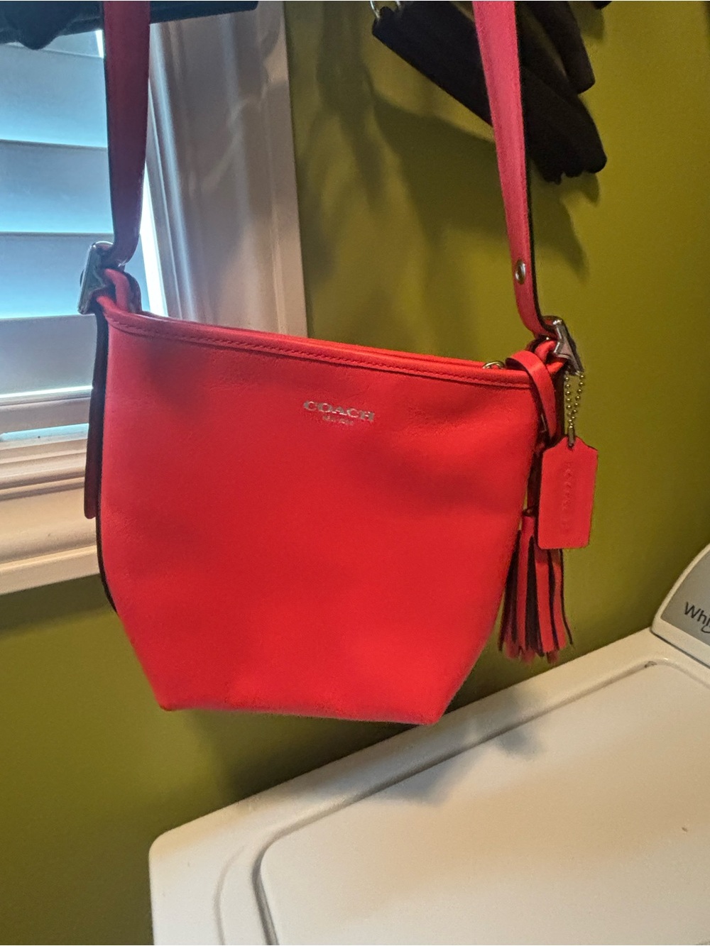 Coach Pink-Red Leather Crossbody with Tassel Charm